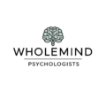 Wholemind Psychologists logo for counselling and psychological services, featuring a brain icon above the practice name “Wholemind Psychologists” in a modern black font.